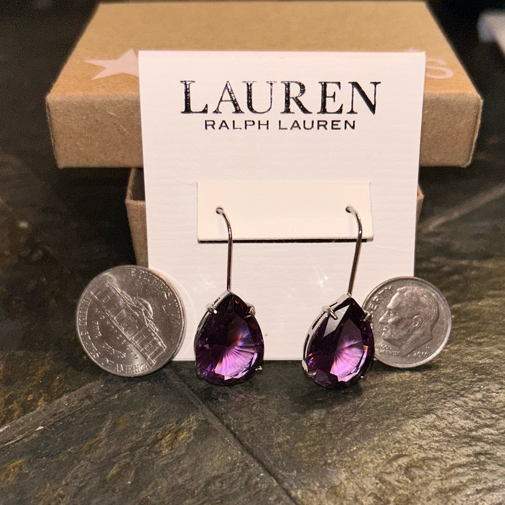Lauren Ralph Lauren Purple Hanging Earrings on Silver Wire